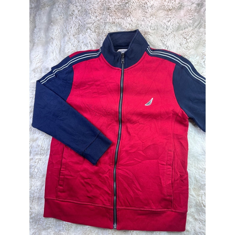 Nautica Mens Red Navy Blue Colorblock Full Zip Track Jacket Sweatshirt Sz M A30